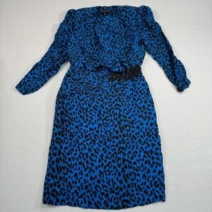 St Gillian Petites 100% Silk Animal Print Dress Womens Size 10 Floral Beading